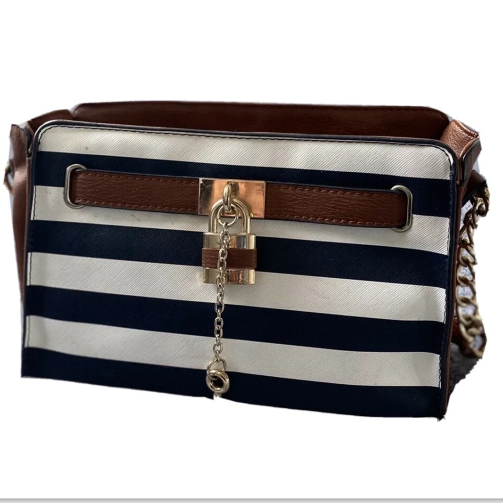 Call It Spring Crossbody Purse Black And White Striped With Lock And Key